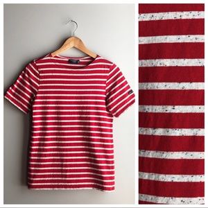 SOLD Saint James L’atelier France Red Striped Speckled Short Sleeve Shirt XS